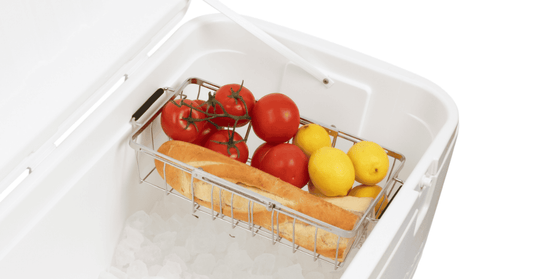 above sea level universal cooler basket holding fruit inside of an igloo cooler