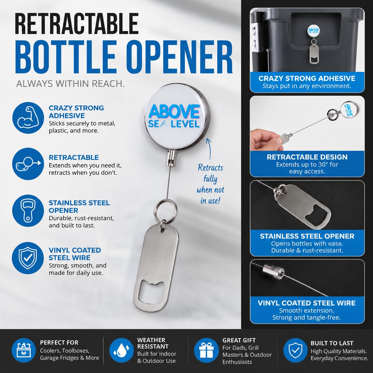 Adhesive Retractable Bottle Opener for Coolers