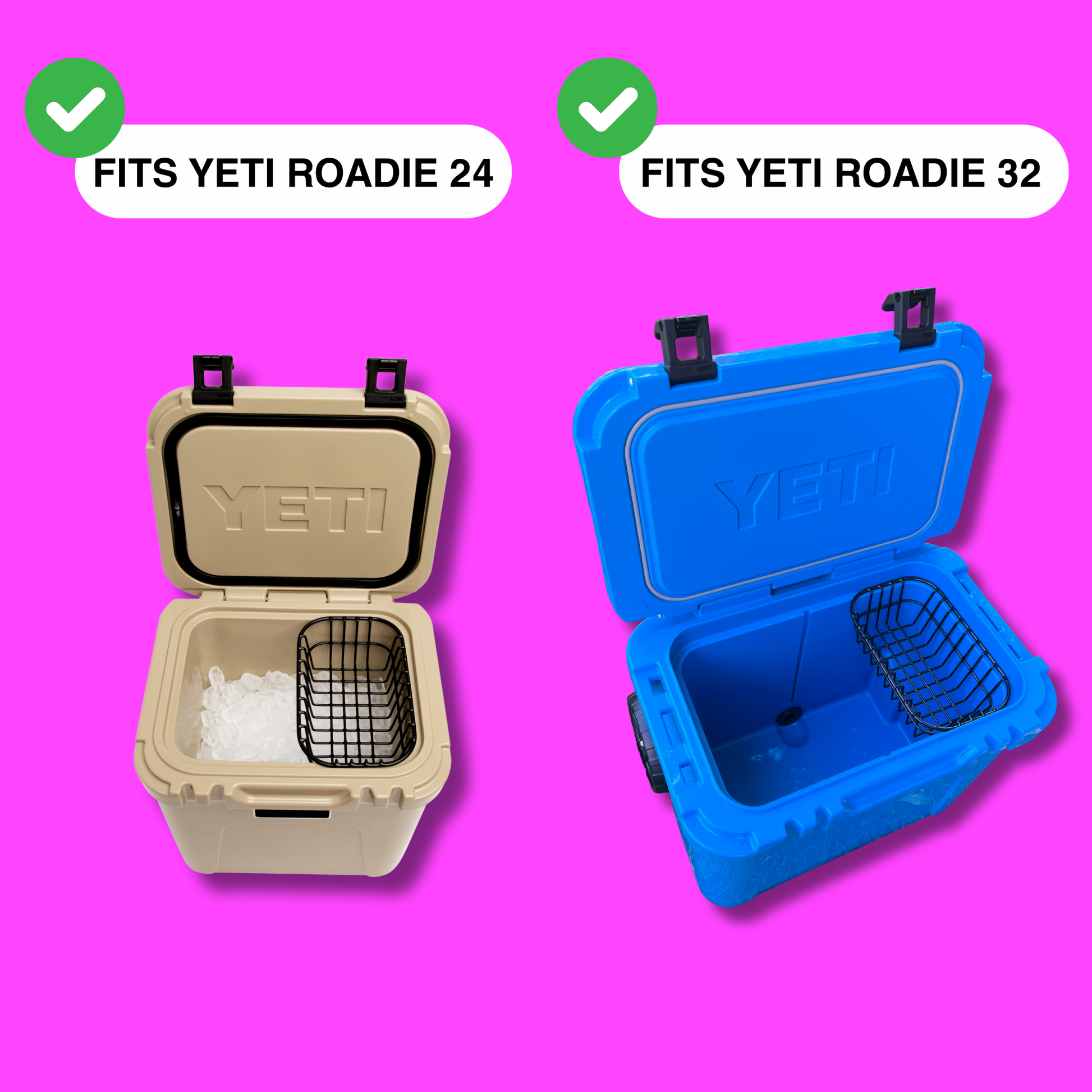 Wire storage basket accessory for YETI Roadie 24 or 32 quart cooler