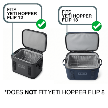 above sea level adjustable cooler basket installed in the yeti hopper flip 12 soft cooler and the yeti hopper flip 18 