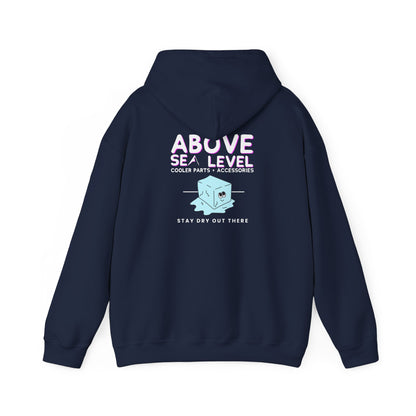 stay dry out there navy blue hoodie made by above sea level cooler accessories